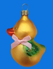 GOLD DUCK PINK BOW GERMAN BLOWN GLASS CHRISTMAS TREE ORNAMENT BABY