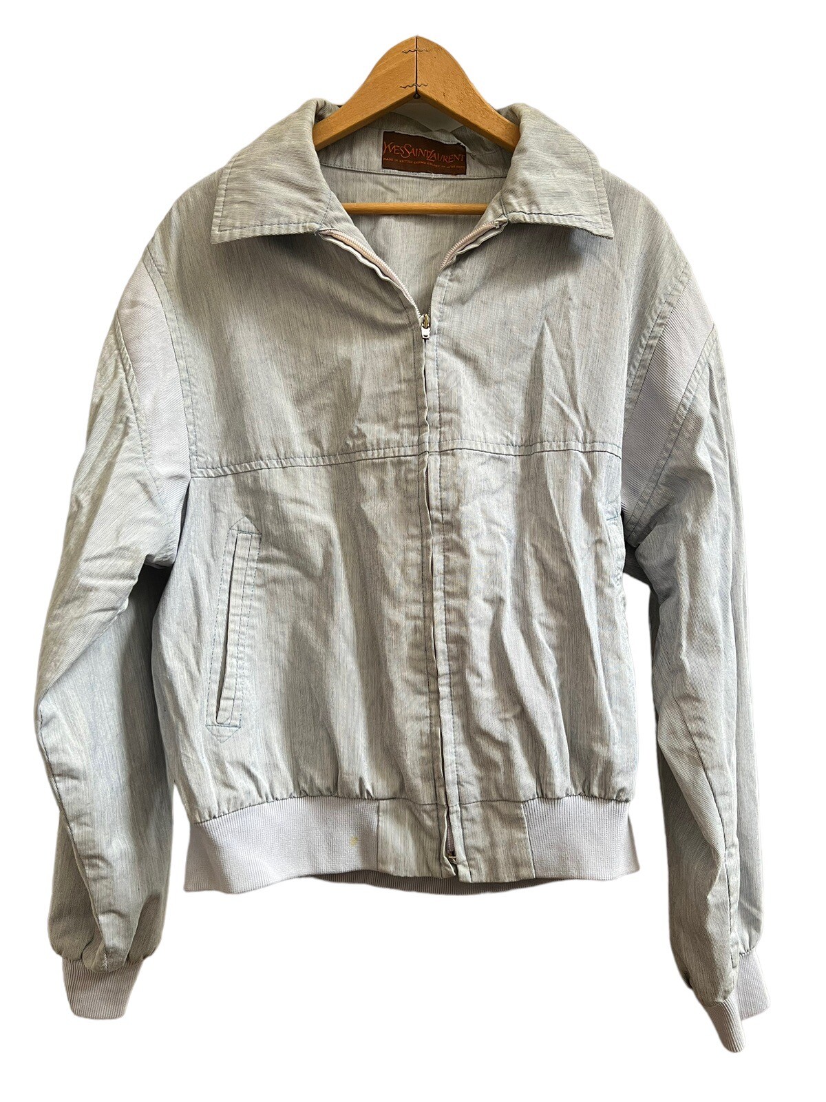 Giacca bomber a righe Yves Saint Laurent anni '70 Hickory bianca a righe blu