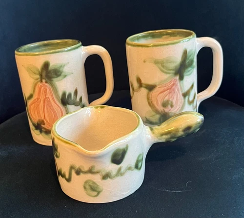 Pair Vintage John B. Taylor Harvest Pear Ceramic Mugs & Creamer (Discontinued)