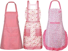 3 Pieces Kitchen Aprons for Women Cute Floral Apron for Women with Pockets Adjus