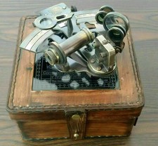 Brass Collectible Antique Finish German Astrolabe Marine Sextant W/Leather Box