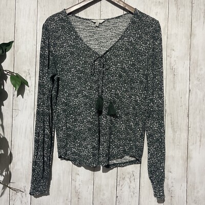 Lucky Brand Sz Small Blouse Bohemian cuffed sleeve floral print