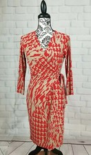 Nine West women's long sleeve geometric print faux wrap dress sz 4 tie waist b24