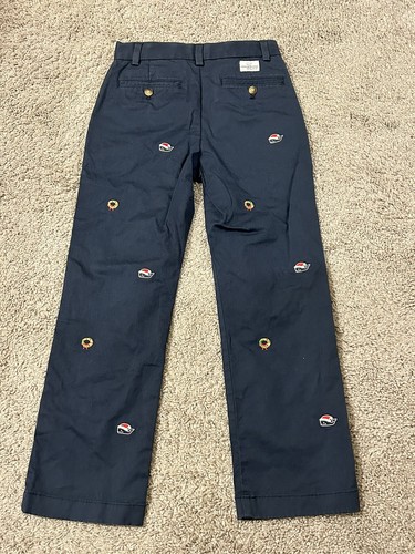 Vineyard Vines~Navy Pants~Embroidered Holiday Boys Sz 8 - Picture 2 of 7