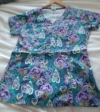 WS Gear Scrub Top Size Small S Purple Aqua Gray Short Sleeve Pockets Womens W S