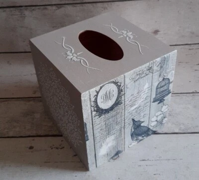 Birds Tissue Square Box Cover Holder wooden handmade decoupaged - Image 1 of 3