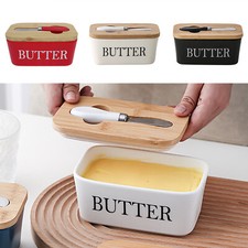 Butterdose mit Holzdeckel, Butterdose Keramik mit Buttermesser, Multifunktion