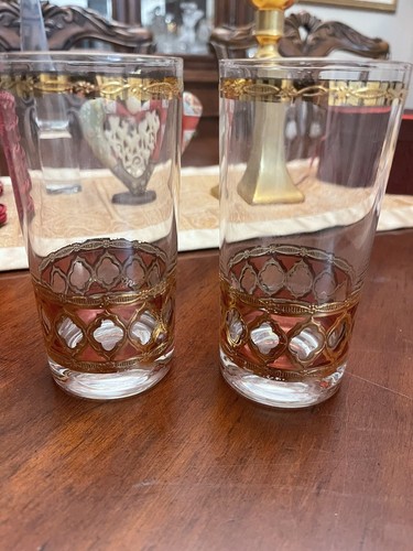Cranberry MCM Georges Briard 22K GOLD High Ball Glasses 2 SIGNED MID CENTURY - 第 1/9 張圖片