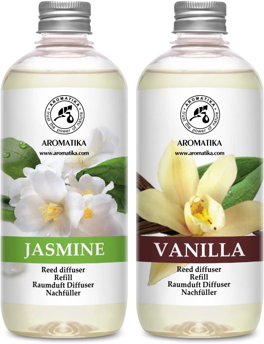 Reed Diffuser Refill Set Vanille & Jasmine with Jasmine Essential Oil 34 Fl Oz -