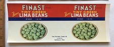 1930's/40s Finast Lima Beans Can Label  4 1/4 x 11 inches. First National Stores