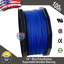 100 FT 1/4" Blue Expandable Wire Cable Sleeving Sheathing Braided Loom Tubing 
