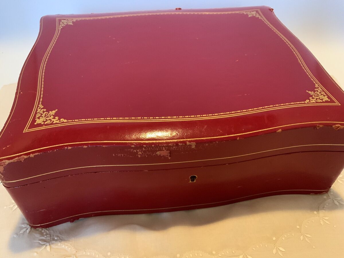 Vintage Italian RED Leather Jewelry Box 12 x 9 x 4.25 Vintage Italian RED Leather Jewelry Box 12 x 9 x 4.25