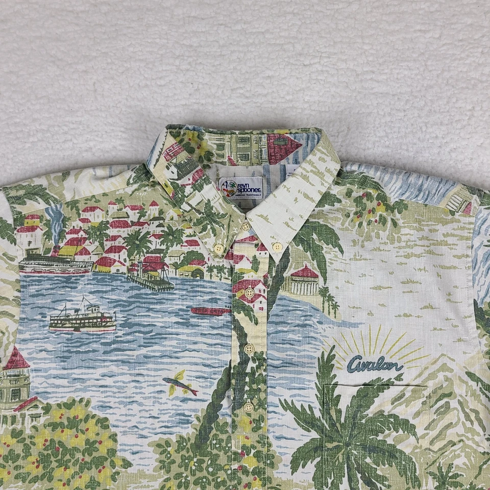 Reyn Spooner Shirt Mens XL Green Blue Island Hawaiian 1/2 Button Up Vintage - Image 2 of 4