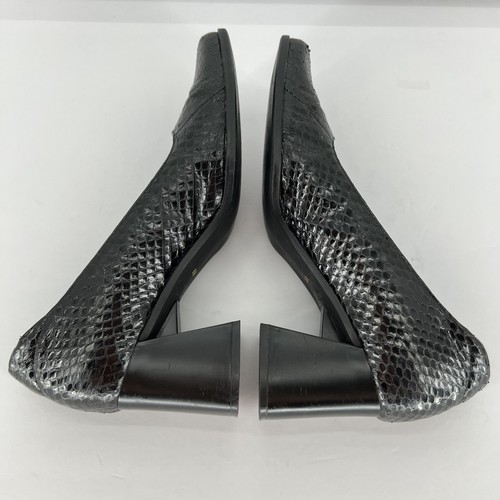 Y2K Vintage Leather Heels Square Toe Size 8.5 Snakeskin Print Black Whimsigoth - Picture 5 of 10