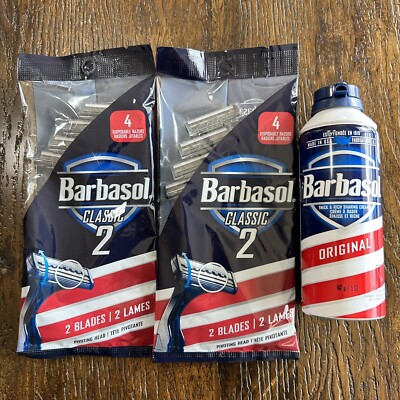 8 Pcs Barbasol Classic 2 Blades Disposable Razors 4-Pack x 2 + Shaving Cream 5oz