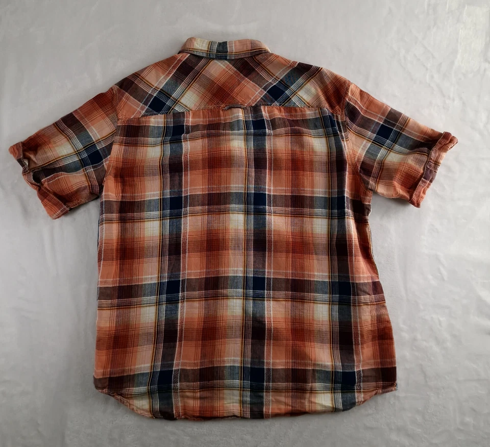 North Coast Shirt Mens Medium Orange Check Plaid Western Country Linen Blend - Image 2 of 4
