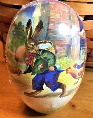 Vintage Paper Mache Easter Egg 4x3.5 EGG THIEF! Made in Germany-Factory SEALED!
