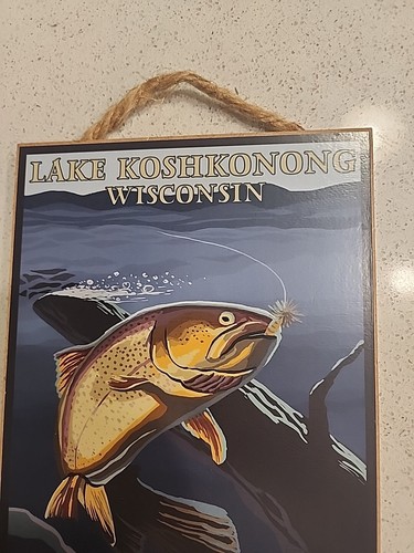 Lake Koshkonong Wisconsin Wandkunst Holz Hütte Dekor Schild 10,5"x7" Angeln - Bild 3 von 7
