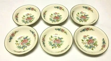 Homer Laughlin Eggshell Georgian 6 Fruit Bowls Vtg Pink Blue Yellow Flowers Vine