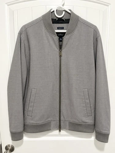 Kenneth Cole Reaction Mens M Gray Bomber Jacket Full Zip Modern Fit NWOT video thumbnail