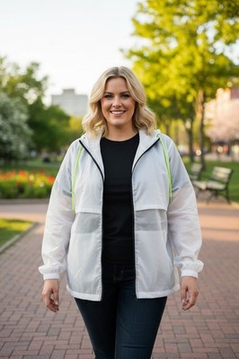 J D WILLIAMS weißer leichter Windbreaker mit Kapuze und Reißverschluss vorne Gr. 22 NEU
