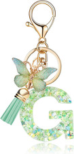 Fashion Alphabet Initial Letter Keychain Tassel Butterfly Pendant Key Ring for P