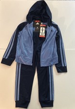 Adidas Boys Size 6 Blue Navy 2-Piece Hooded Tracksuit Jacket Pants NWT