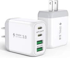 4-Port Fast Charging Block Power Adapter, Dual PD & QC Type-C Multiport- 2 Pack