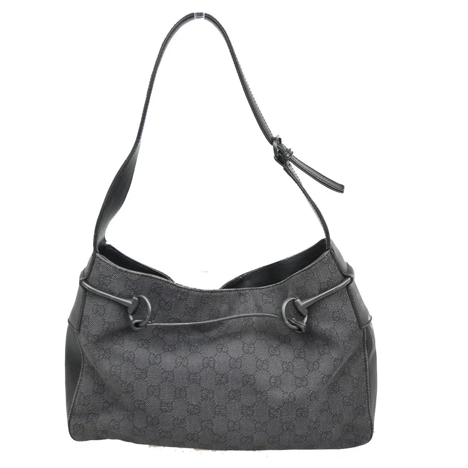 GUCCI GG Logo Horsebit Shoulder Bag Canvas Leather Black SHW Italy 69CA340 - Image 3 of 4