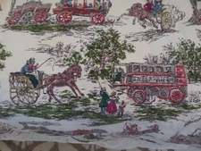 Vintage AMERICANA Grandma Moses style Barkcloth Curtains Drapes Victorian People