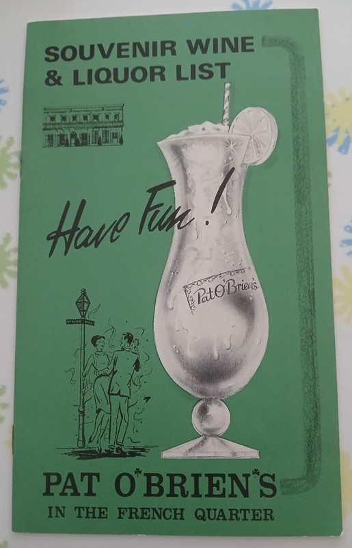 Vintage Pat O’Brien’s French Quarter Souvenir Wine/Liquor List New Orleans 1975