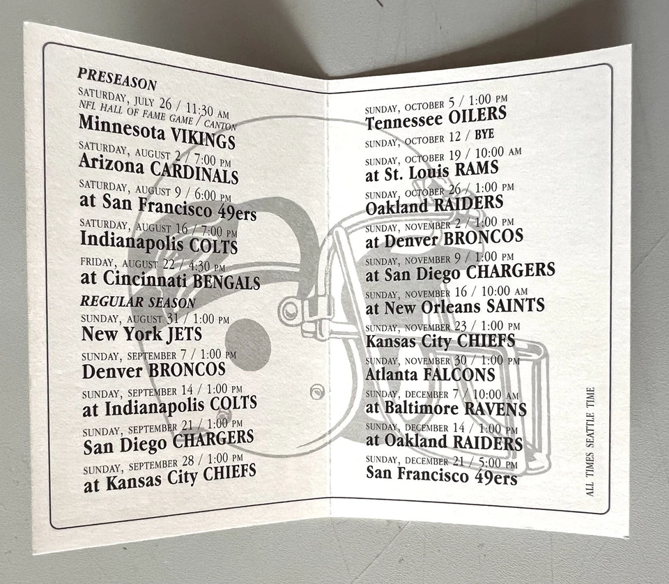 1997 Seattle Seahawks Schedule: Warren Moon, Walter Jones, Cortez Kennedy HOFers - Image 3 of 3