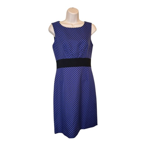 Tahari Arthur S. Levine Sheath Dress Womens Size 4 Sleeveless Polka Dot Blue
