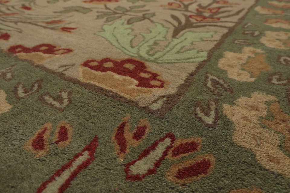 Alfombra floral botánica de lana de transición hecha a mano beige 9' x 12' Foto 4 de 4