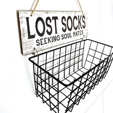 Lost Socks Laundry Sign And Basket, Wall-Mounted Lost Sock Organizer, Laundry...