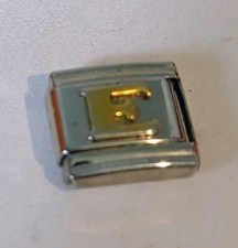 Italian Charms 9mm Gold Alphabet Letter E Silver Tone Link