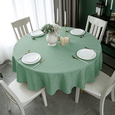 round Tablecloth, 60 Inch Diameter, Faux Linen Table Cloth, Water Resistant Spil