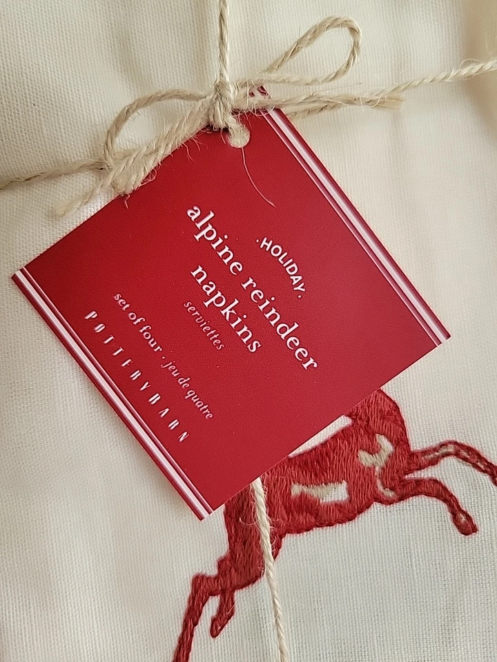 Pottery Barn Set of 4 ~ Embroidered Dinner Napkin ~ CHRISTMAS ~ ALPINE REINDEER - Image 3 of 4