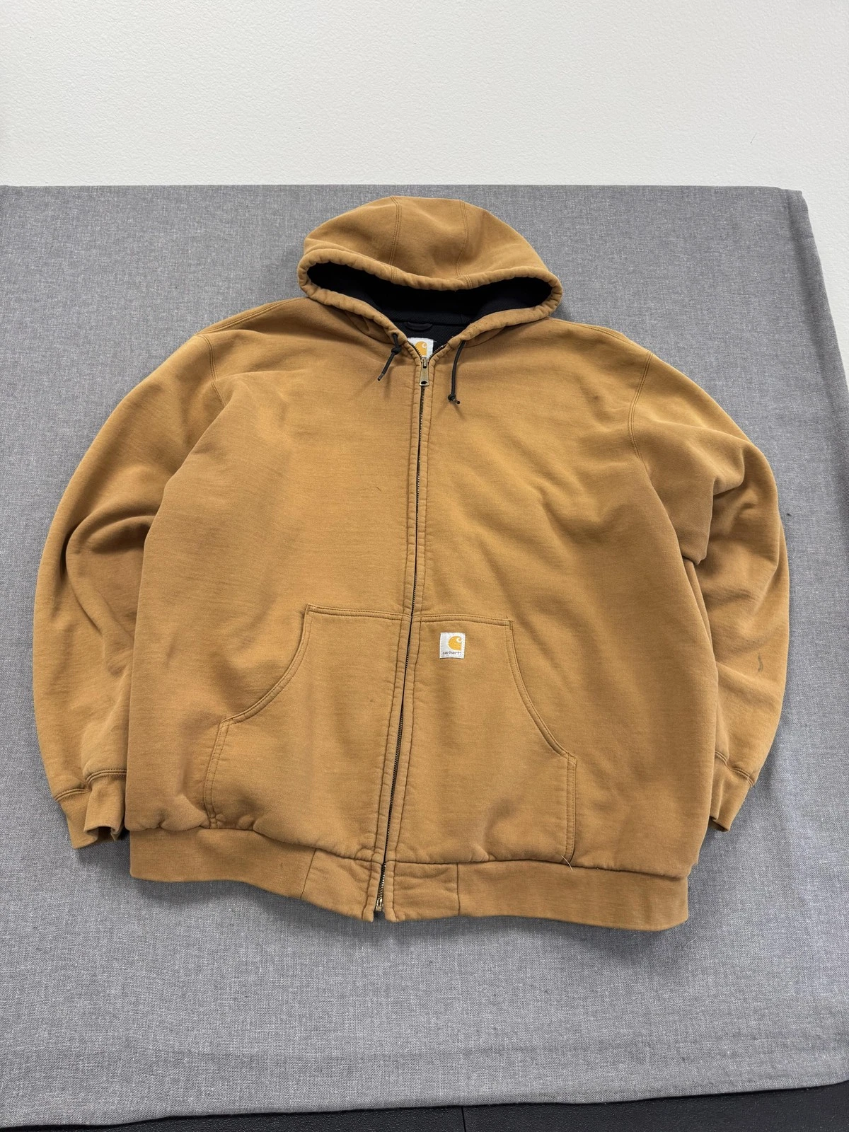Vintage Carhartt Hoodie Mens 3XLT Tan Thermal Lined Full Zip Workwear