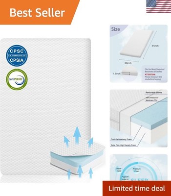 Lisara Bassinet Mattress, 41'' x 29'' Dual Sided Gel Memory Foam Mattress with ...