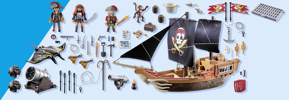 PLAYMOBIL Large Pirate Ship Adventure Set with 137 Pieces and