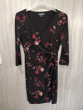 Women's Lauren Ralph Lauren Dark Floral Faux Wrap Size 10 Dress Fairy Whimsigoth