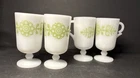 Vintage Glasbake Irish Coffee Footed Milk Glass Mug Mod Flower Green 4 Pc Set