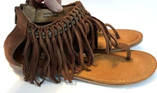 NOT RATED KEEP THE PEACE Double Beaded Brown Fringe Gladiator Zip Up Ankle SZ. 8