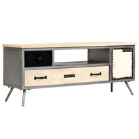 Tv-Schrank Mangoholz Massiv Und Stahl 120X30X45 Cm Lowboard