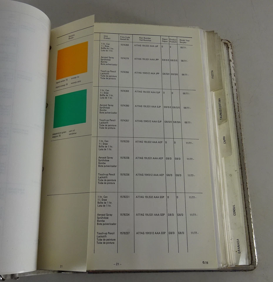 Polstermappe+Farbenkatalog Ford Taunus Granada Capri Escort Di 1973-1979 - Immagine 2 di 4