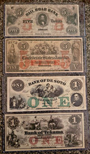 Lot of 4 Confederate States of America Bills $5, $5, $1 & $1