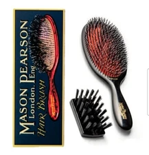 Mason Pearson Junior Bristle Nylon Hairbrush BN2 Dark Ruby w/ Cleaning brush NEW