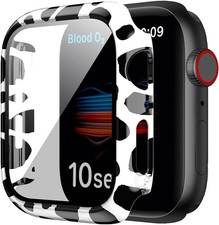Cow Print Case with Tempered Glass Screen Protector for Apple Watch 45mm
