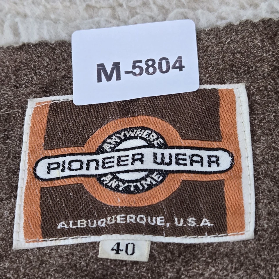 Chaleco DE COLECCIÓN Pioneer Wear Hombres 40 Marrón Años 80 Cuero Western Snap Sherpa LEER Foto 2 de 4